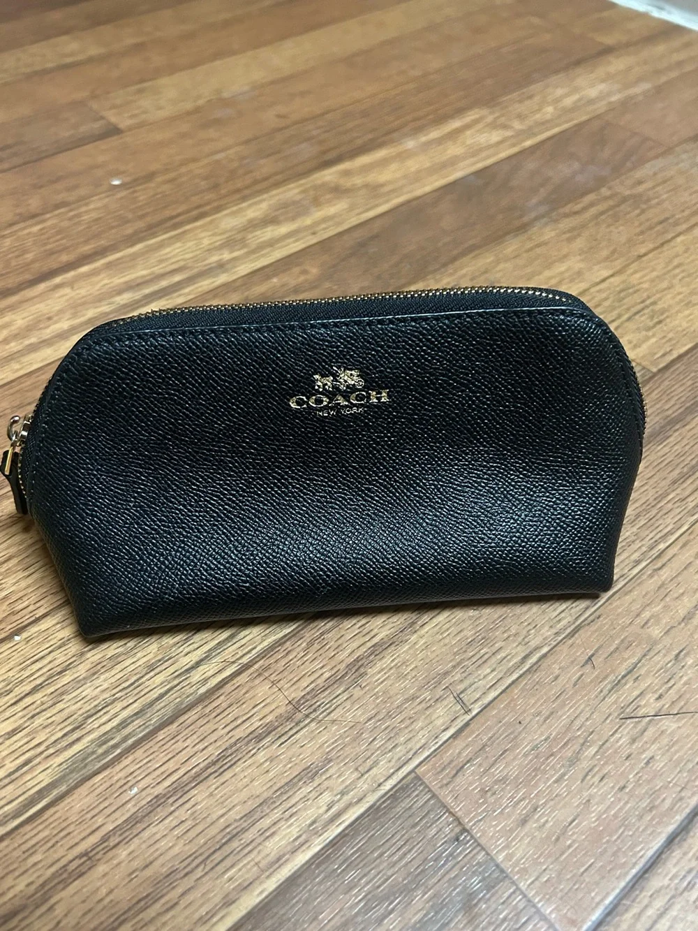 Coach Black Pebbled Leather Zip Pouch with Gold Logo
